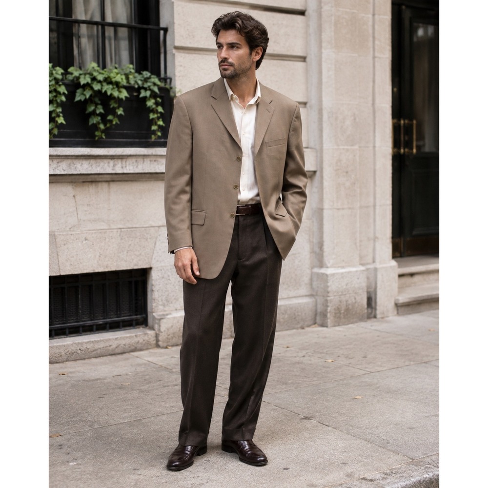 Calvin Klein Men's 48R 100% Wool Blazer Sport Coat Tan Taupe Made Canada Macy's